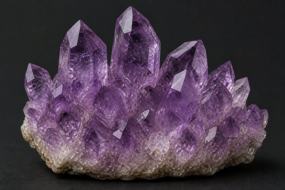 Original generated example image of a purple amethyst quartz crystal cluster